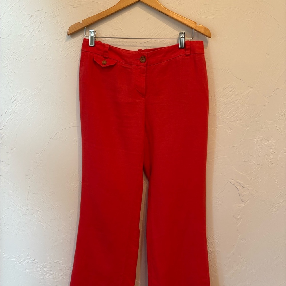 LOFT Coral/Red Wide-Leg 100% Linen Pants